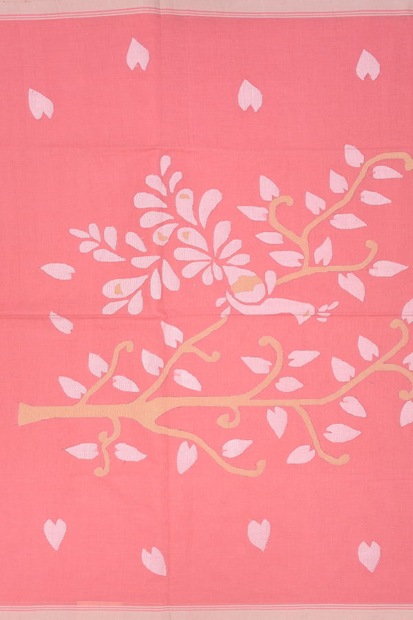 Bengal Cotton Saree In Pink With Threadwork Buttas