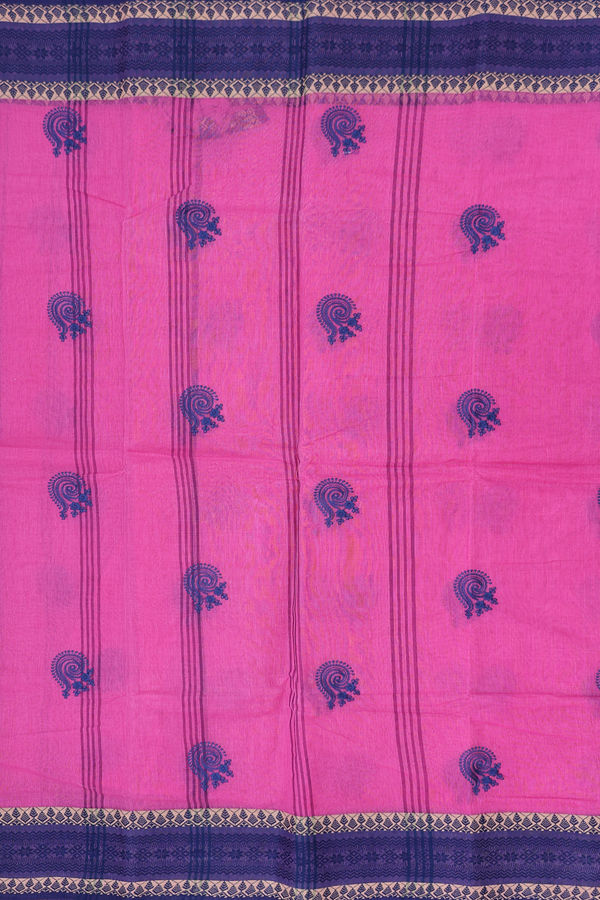 Bengal Cotton Saree In Pink With Threadwork Buttas