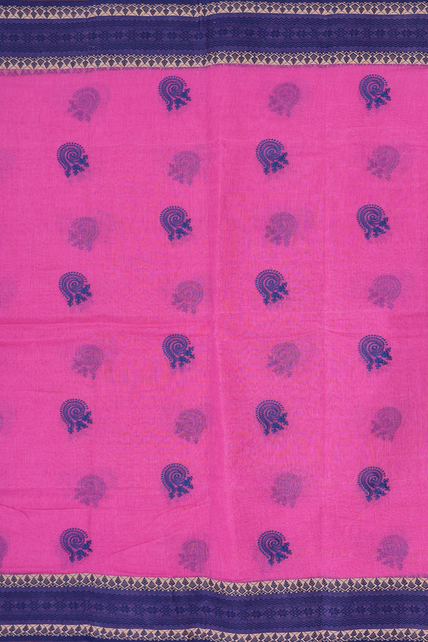 Bengal Cotton Saree In Pink With Threadwork Buttas