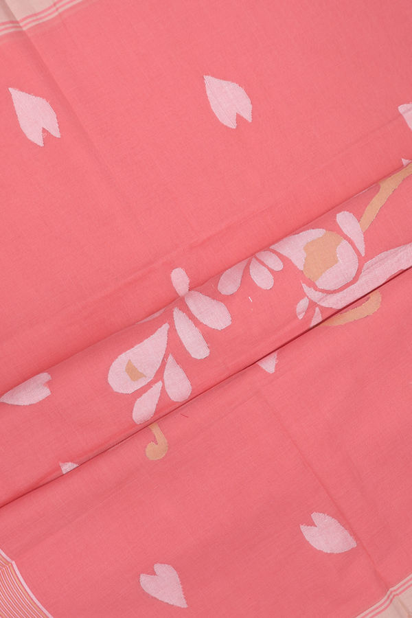 Bengal Cotton Saree In Pink With Threadwork Buttas