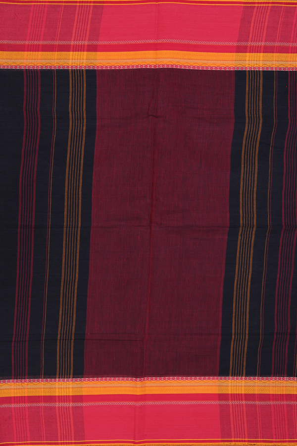 Bengal Cotton Saree In Plain Black With Contrast Border