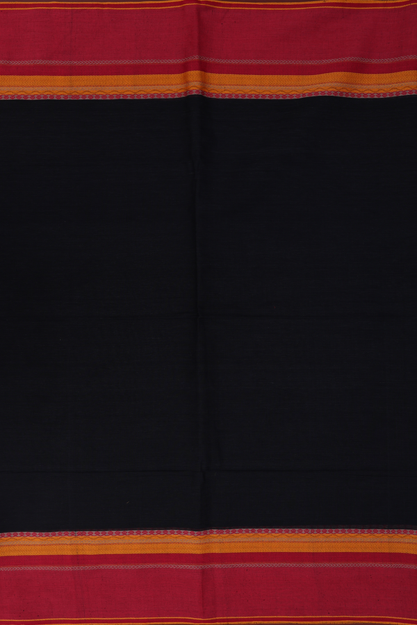 Bengal Cotton Saree In Plain Black With Contrast Border