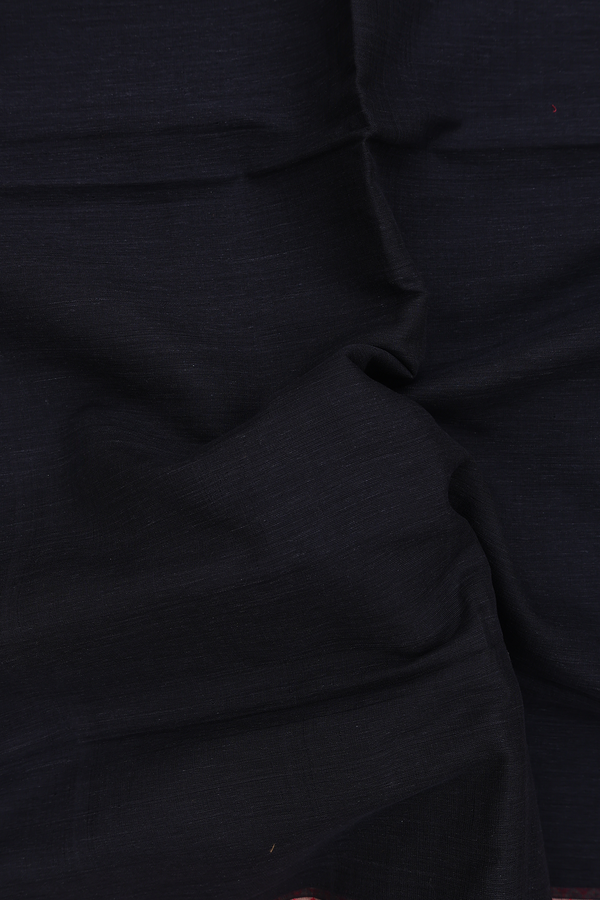 Bengal Cotton Saree In Plain Black With Contrast Border