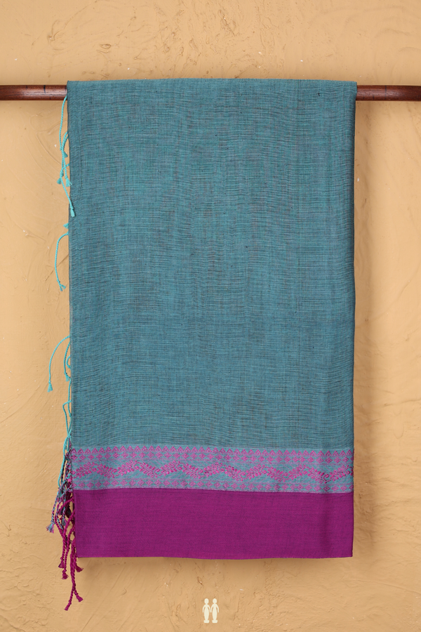 Bengal Cotton Saree In Plain Blue With Contrast Border