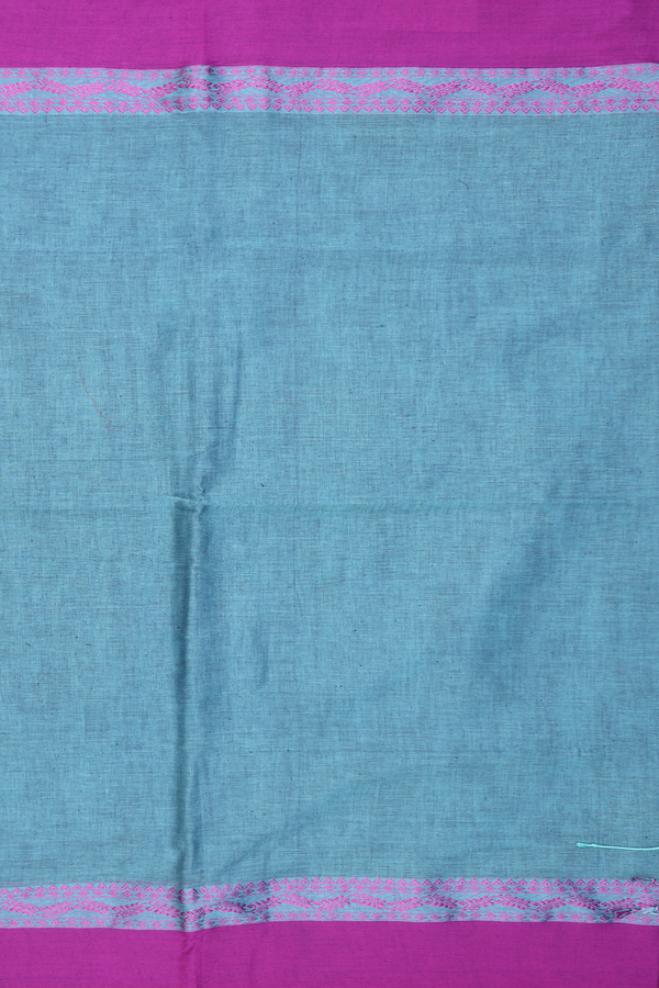 Bengal Cotton Saree In Plain Blue With Contrast Border