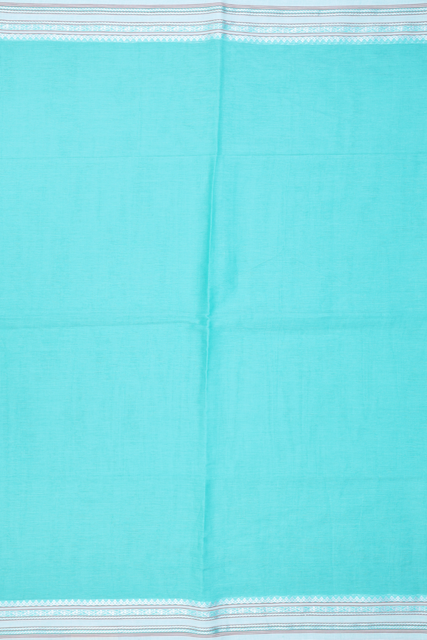 Bengal Cotton Saree In Plain Blue With Threadwork Border