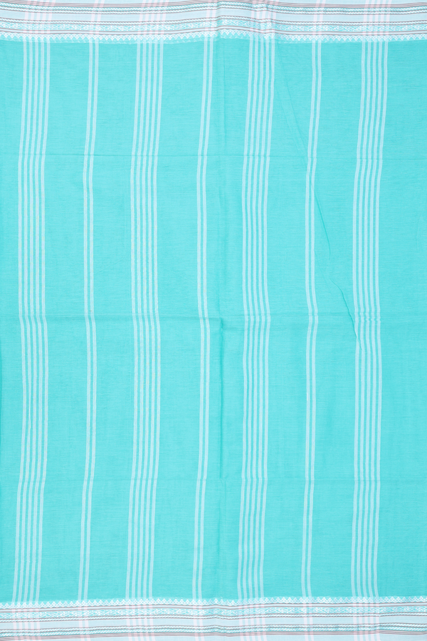 Bengal Cotton Saree In Plain Blue With Threadwork Border