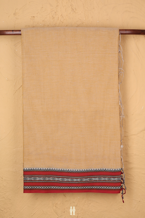 Bengal Cotton Saree In Plain Brown With Threadwork Border