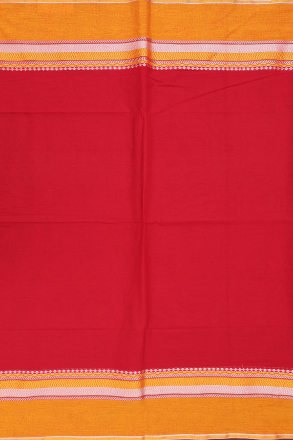 Bengal Cotton Saree In Plain Chilli Red With Contrast Border