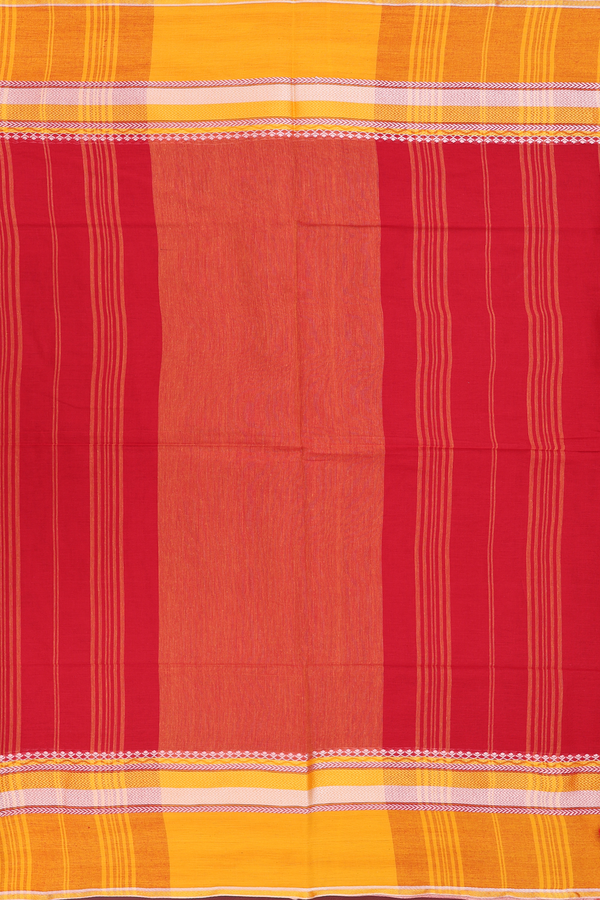 Bengal Cotton Saree In Plain Chilli Red With Contrast Border