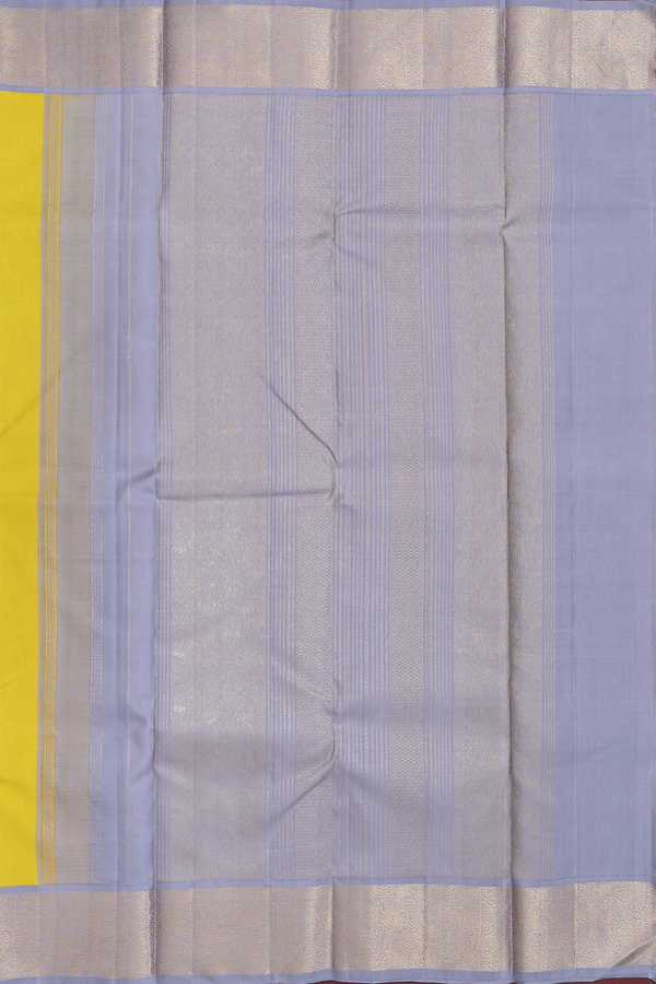 Kanchipuram Silk Saree In Plain Yellow With Korvai Border