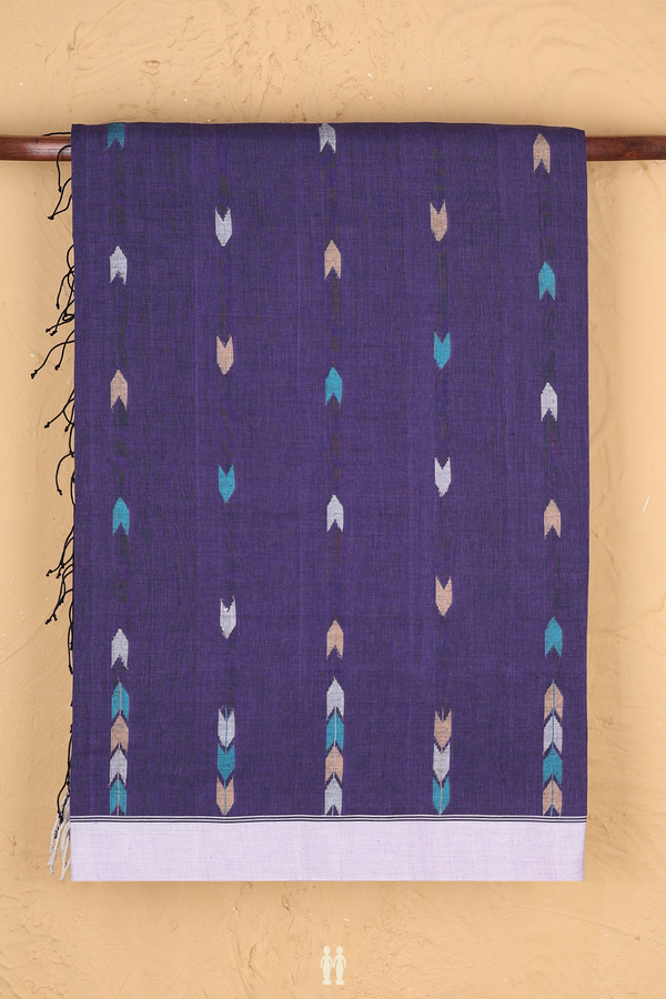 Bengal Cotton Saree In Purple With Threadwork Buttas