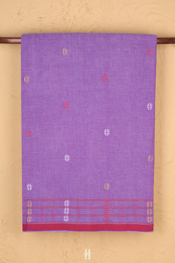 Bengal Cotton Saree In Purple With Threadwork Buttas