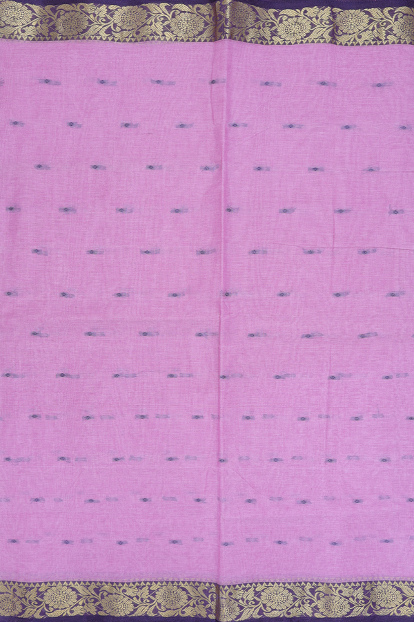 Bengal Cotton Saree In Purple With Threadwork Buttas