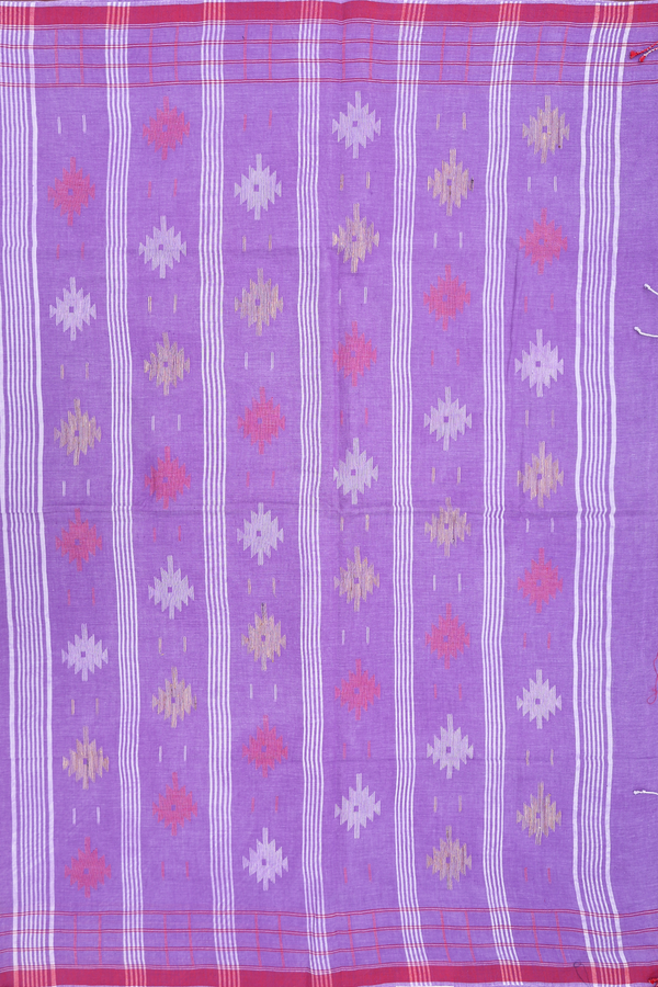 Bengal Cotton Saree In Purple With Threadwork Buttas