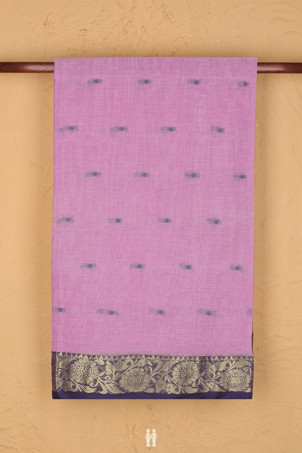 Bengal Cotton Saree In Purple With Threadwork Buttas