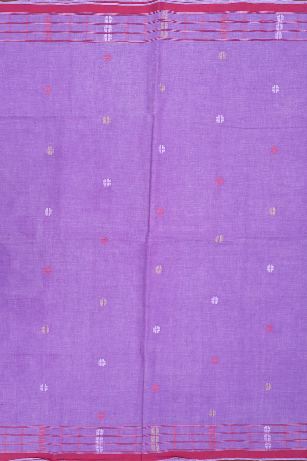 Bengal Cotton Saree In Purple With Threadwork Buttas