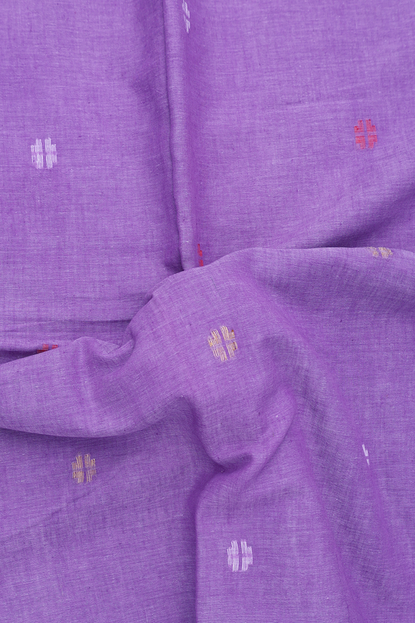 Bengal Cotton Saree In Purple With Threadwork Buttas
