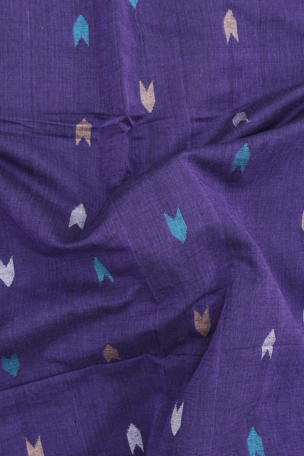 Bengal Cotton Saree In Purple With Threadwork Buttas