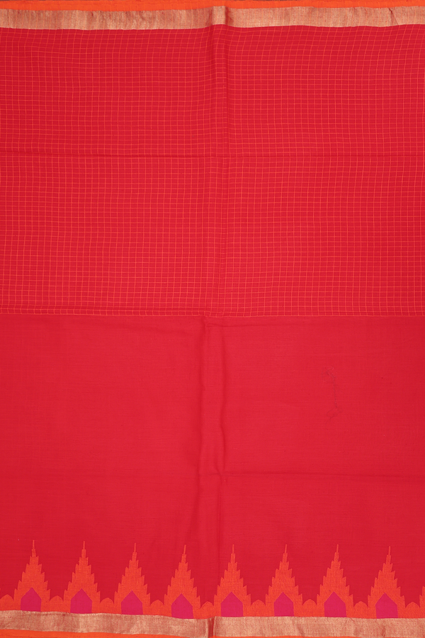 Bengal Cotton Saree In Red With Half And Half Design