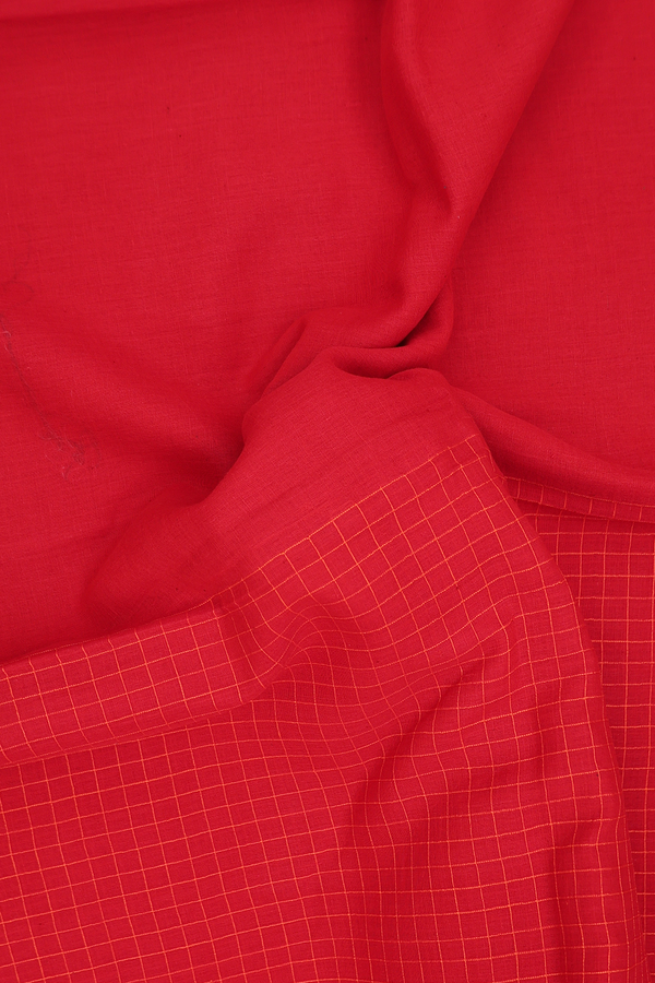 Bengal Cotton Saree In Red With Half And Half Design