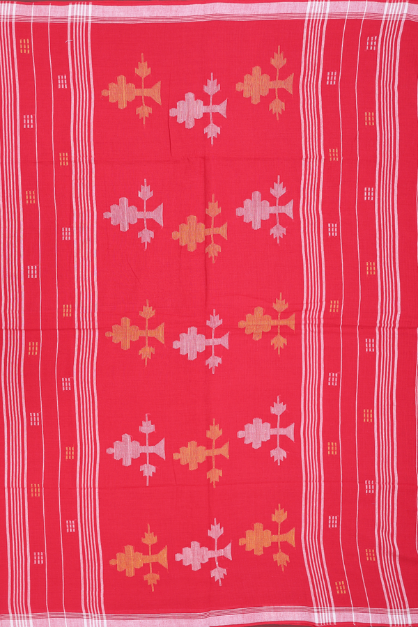 Bengal Cotton Saree In Red With Threadwork Buttas