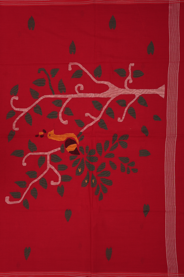 Bengal Cotton Saree In Red With Threadwork Buttas