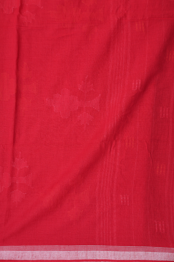 Bengal Cotton Saree In Red With Threadwork Buttas