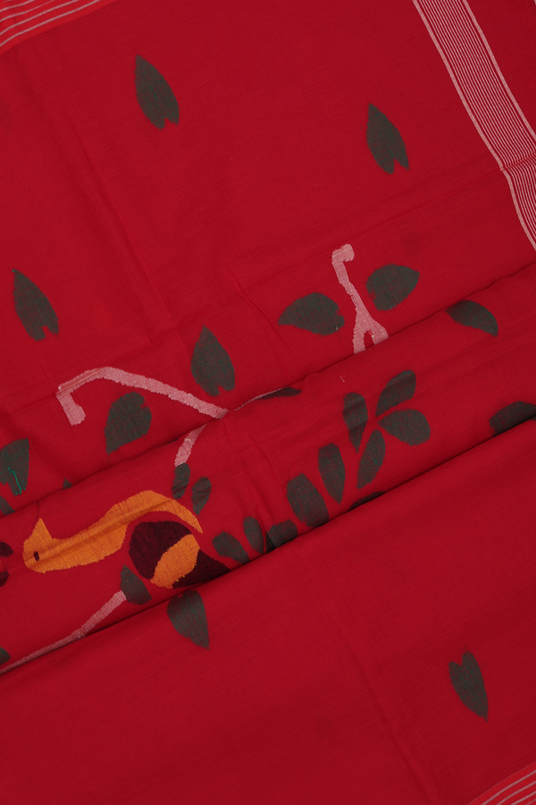Bengal Cotton Saree In Red With Threadwork Buttas