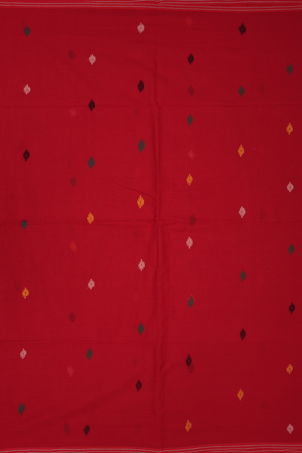Bengal Cotton Saree In Red With Threadwork Buttas