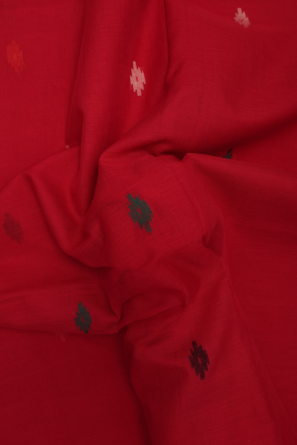 Bengal Cotton Saree In Red With Threadwork Buttas