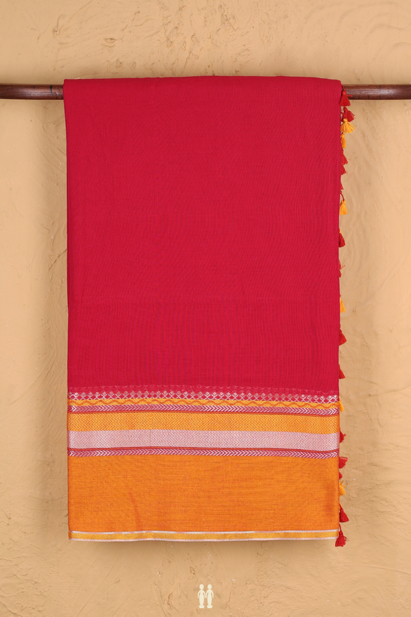Bengal Cotton Saree In Rose Red With Contrast Border