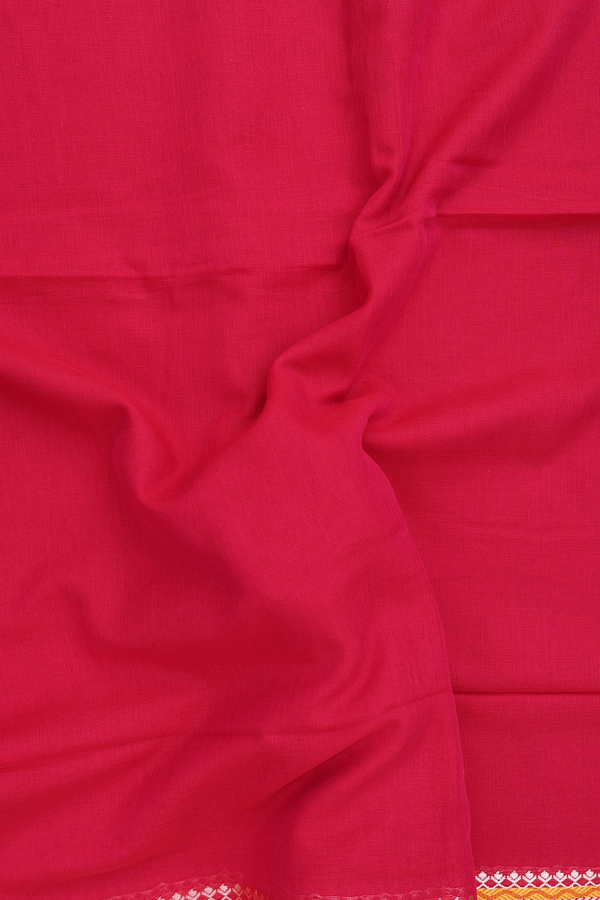 Bengal Cotton Saree In Rose Red With Contrast Border