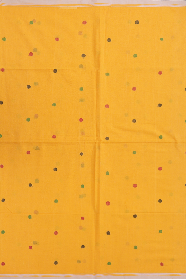 Bengal Cotton Saree In Royal Orange With Threadwork Buttas