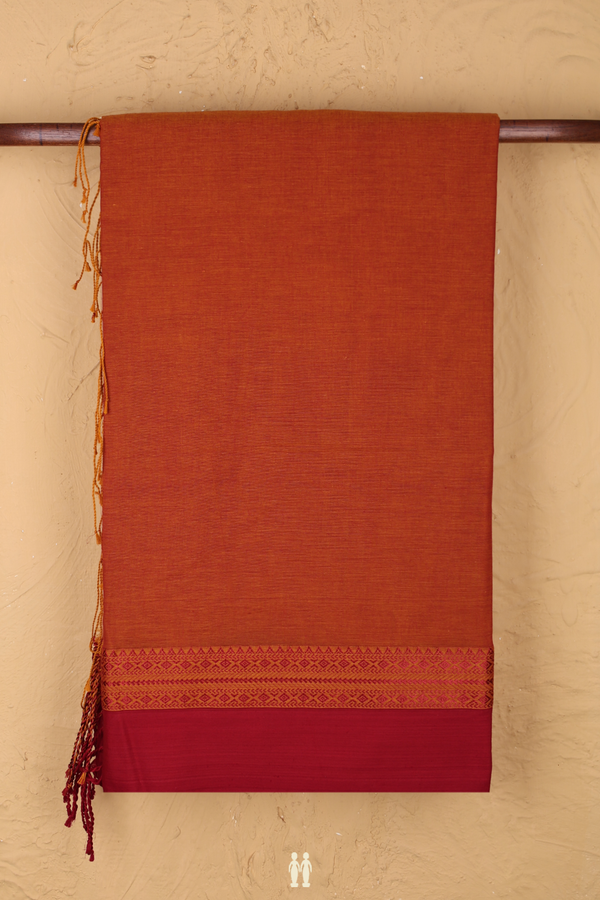 Bengal Cotton Saree In Saddle Brown With Contrast Border