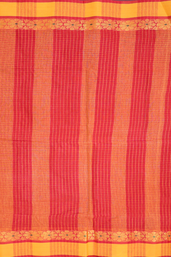 Bengal Cotton Saree In Scarlet Red With Checks Design