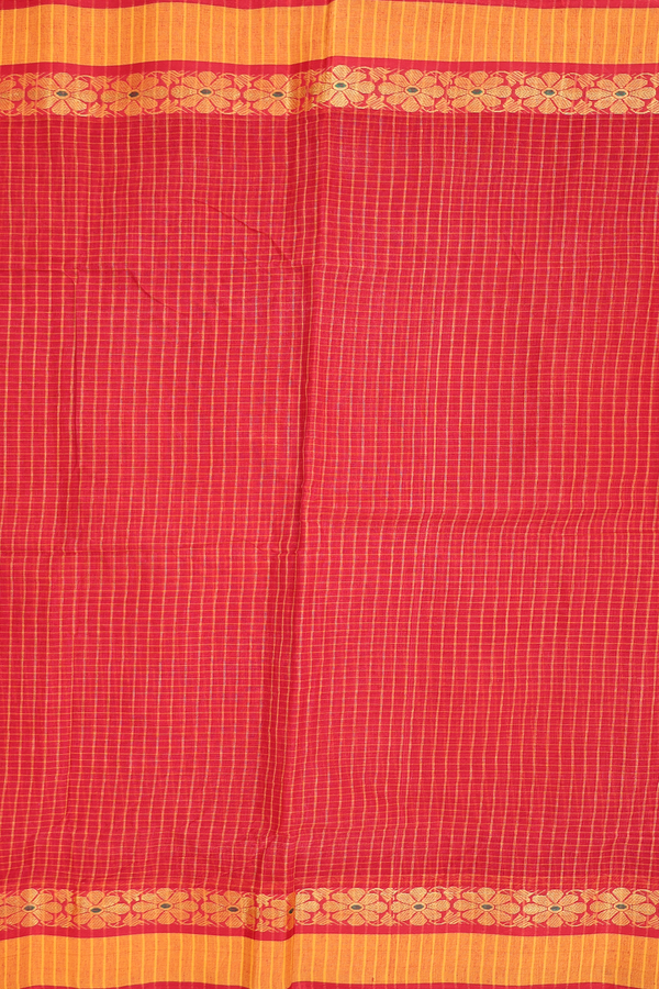 Bengal Cotton Saree In Scarlet Red With Checks Design