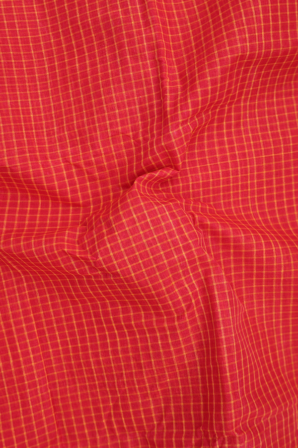 Bengal Cotton Saree In Scarlet Red With Checks Design