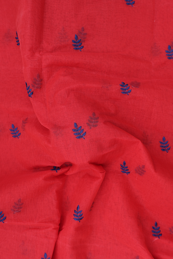 Bengal Cotton Saree In Scarlet Red With Leaf Buttas