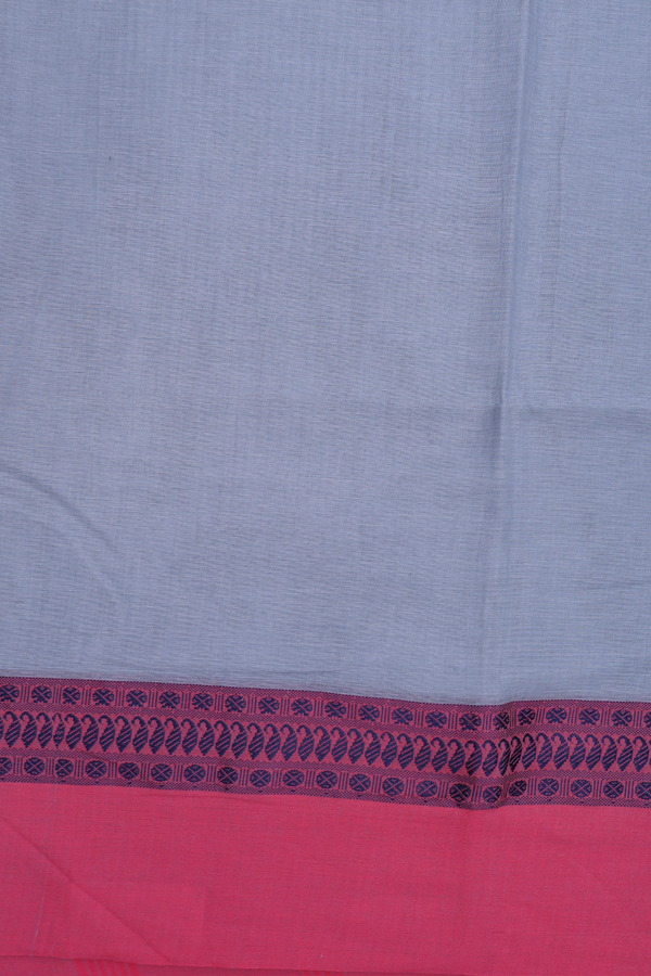 Bengal Cotton Saree In Stone Blue With Threadwork Border