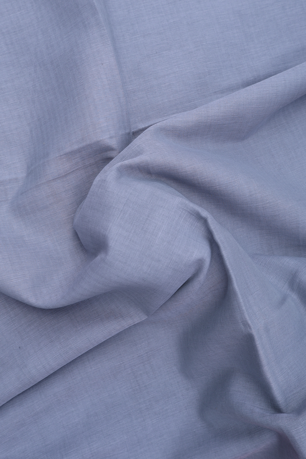 Bengal Cotton Saree In Stone Blue With Threadwork Border