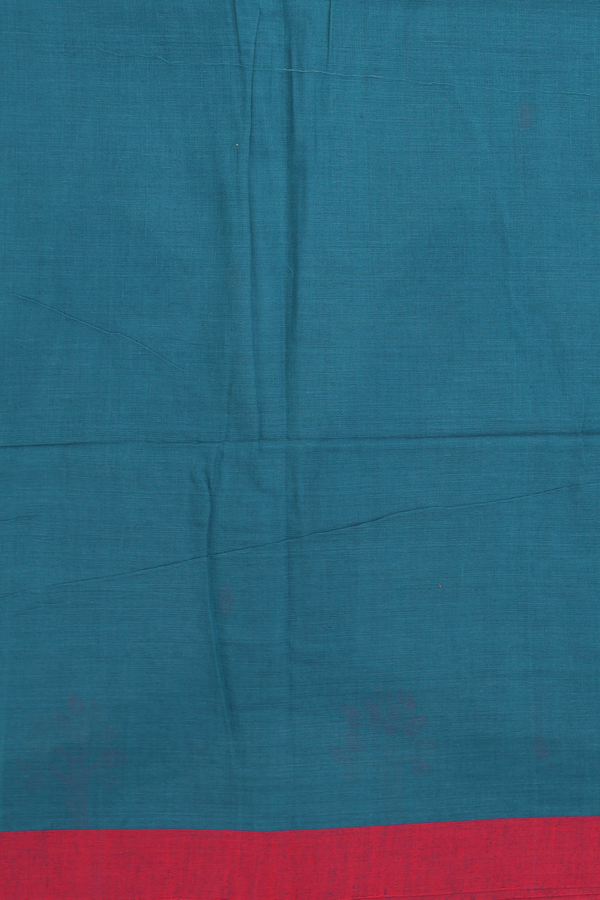 Bengal Cotton Saree In Teal Blue With Threadwork Buttas