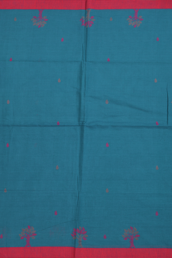 Bengal Cotton Saree In Teal Blue With Threadwork Buttas