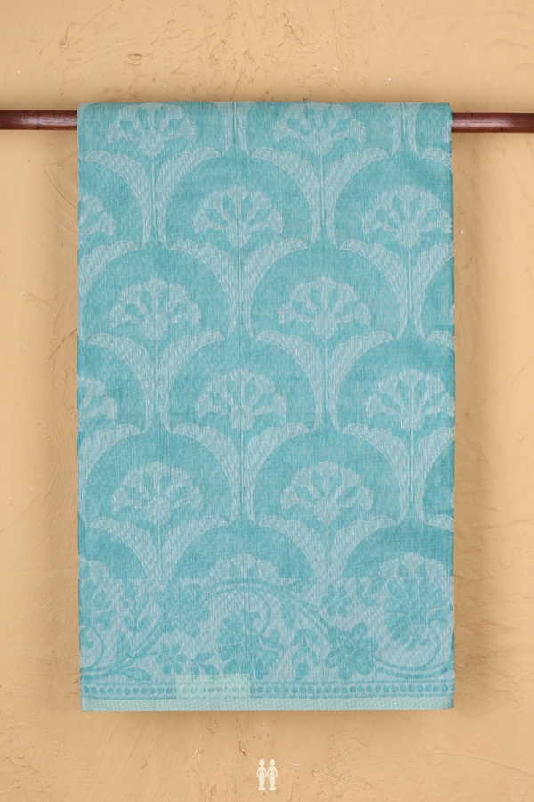 Bengal Cotton Saree In Turkish Blue With Allover Design