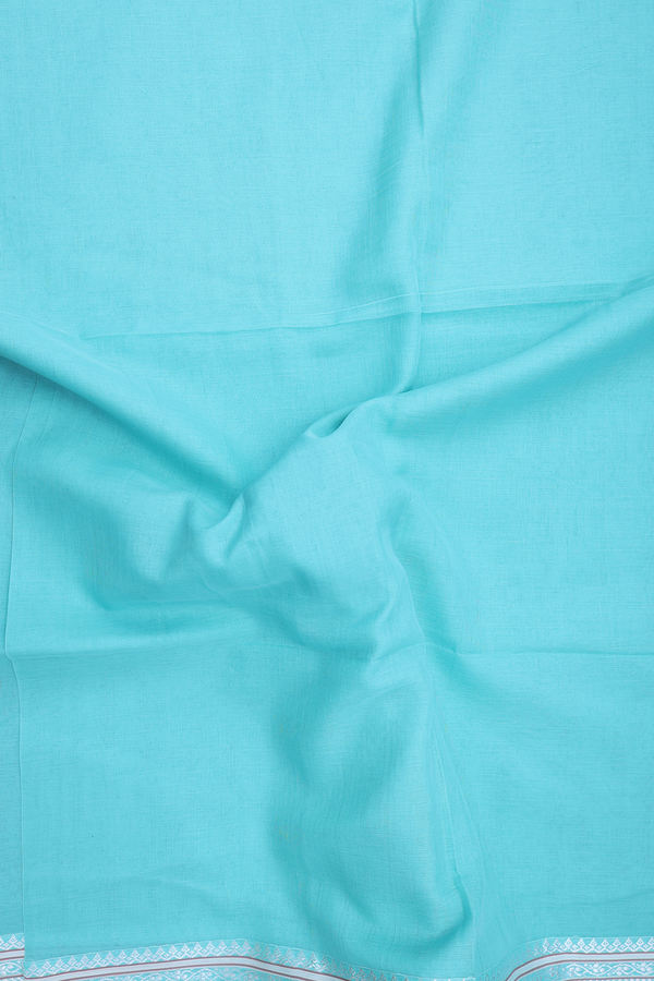 Bengal Cotton Saree In Turquoise Blue With Threadwork Border