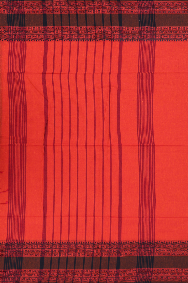 Bengal Cotton Saree In Vermillion Red With Threadwork Border