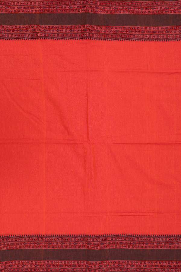 Bengal Cotton Saree In Vermillion Red With Threadwork Border