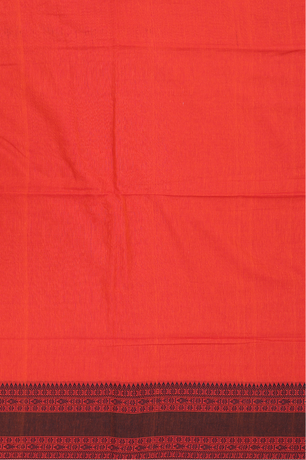 Bengal Cotton Saree In Vermillion Red With Threadwork Border