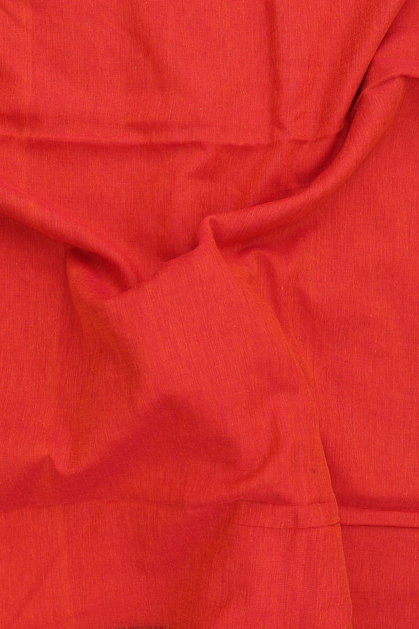 Bengal Cotton Saree In Vermillion Red With Threadwork Border