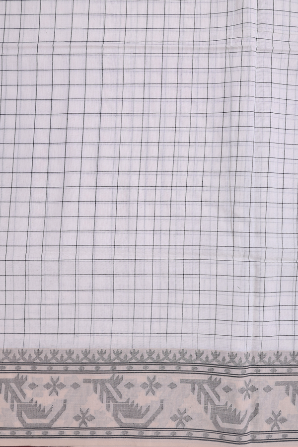 Bengal Cotton Saree In White With Checks Design